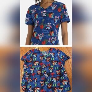DISNEY Lilo & Stitch Cute Scrub Top Featuring a Christmas Theme Stitch Sz 3X